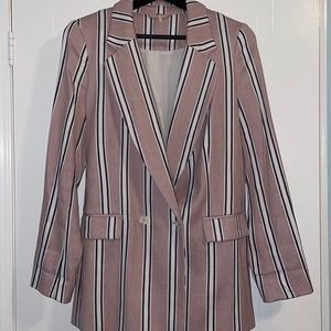 Free People Pink Blazer with Black/White Pinstripe